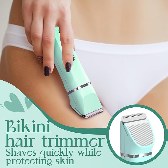Dermave Bikini Shaver - Dusk Razor with Dual Head Electric Shaver (Body & Facial), IPX7 Waterproof Design, Painless Trimmer for Underarm/Legs/Bikini Line, Fashion Self-Care Gifts for Her (Green)