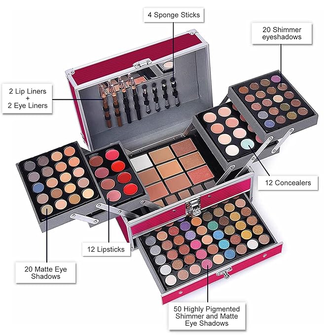 132 Color All- In- One Makeup For Women Full Kit,Professional Makeup Kit,Makeup Gift Set for Women &Girls,Include eyeshadow/lipstick/concealer/Lip Gloss/Eyeliner/Mascara/Makeup Brushes(Pink)