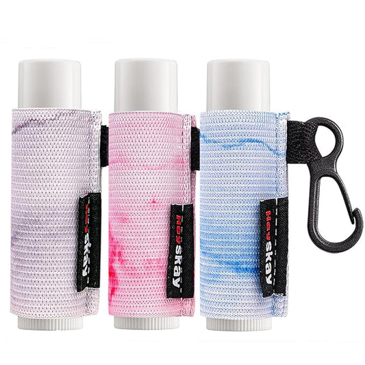 3PCS Lip Balm Holder Sleeves Keychain Chapstick Holder Keychain Lip Gloss Holder Chapstick Elastic Sleeves(Light Blue/Grey/Pink)