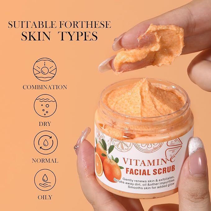 Vitamin C Face Scrub, Deep Cleansing Exfoliating Face Wash Scrubs for Women Men, Facial Exfoliating Scrub, Anti Aging, Anti Oxidant Facial Scrubs for All Skin Types