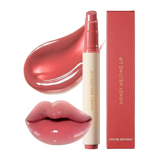Nature Republic HONEY MELTING LIP (07 LYCHEE) SOFT LIP STICK, Hydrating Gloss, Moisturizing balms, Sheer tint, Shine & Glowy Finish, korean make up