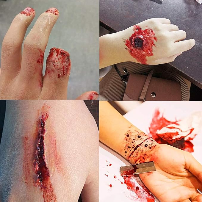 MEICOLY 3Pcs Special Effects SFX Makeup Kit,Fake Nose Skin Putty Wax Makeup for Cosplay,Scar Wax Fake Scar Modeling Wax for Fake Cut Wound with Spatula,Fake Blood Scab Coagulated Blood Gel,Light