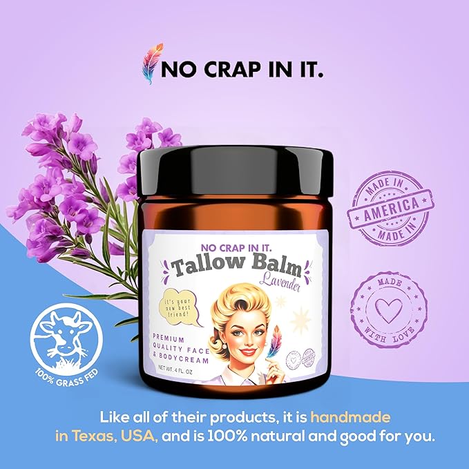 Tallow Balm for Deep Moisturization - Grass-Fed Tallow & Beeswax - 4 Oz, Lavender