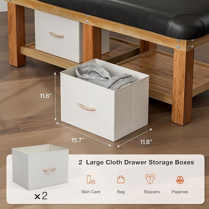 SyyBhb Professional Stationary Wooden Massage Table with Storage, Heavy Duty Spa Bed for Treatment Exam Physical Therapy Tattoo Facial Wax, Weight up to 1000lbs