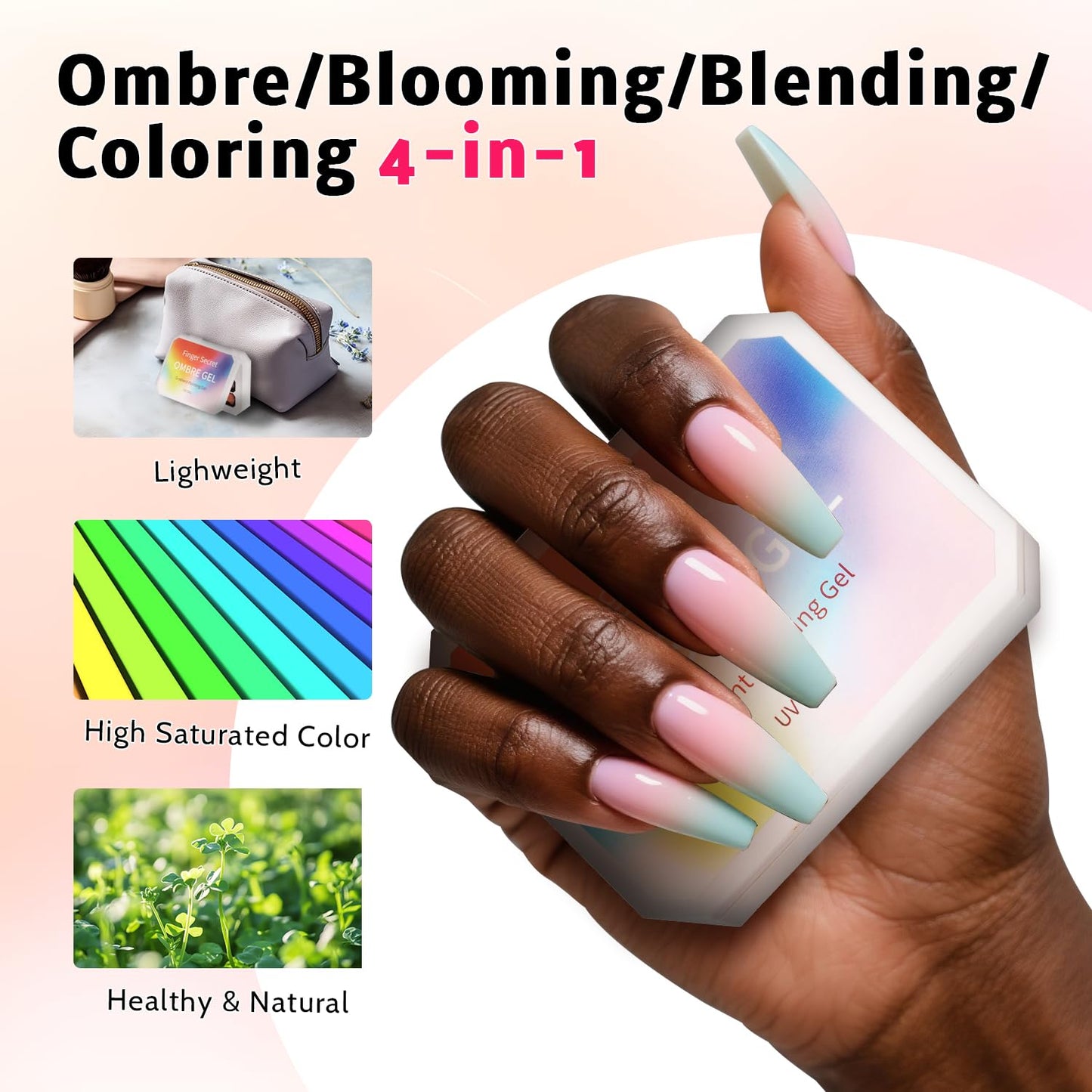 Sponge Pat Paint Nail Gel, 9 Colors Ombre Nails Gradient Gel Nail Blush Blooming Aura Nails Drawing Stripper Floral Painting Nail Art, No Wipe, UV/LED Curing (4 Colors A)