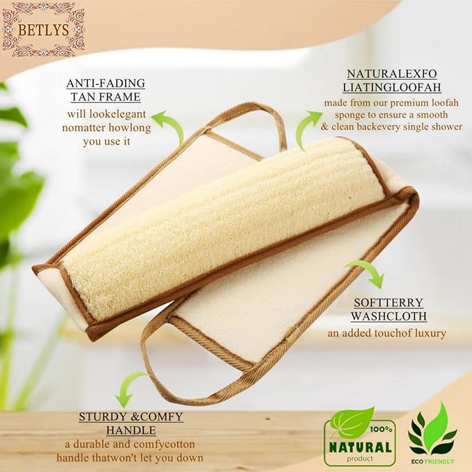 Exfoliating Natural Loofah Sponge Back Scrubber for Shower, Exfoliating Sponge for Shower, Bath Shower Scrubber for Men and Women, Luffa Scrubber to Clean Your Back Deeply Relax Your Body (2 Pack)