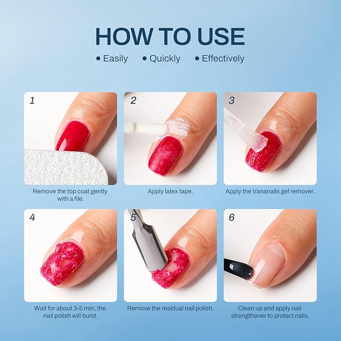 Gel Nail Polish Remover Kit: Gel Polish Remover for Nails with Liquid Peel off Latex Tape Nail Strengthener Cuticle Pusher Effective Remover for Nails in 5 mins No Soaking Or Wrapping