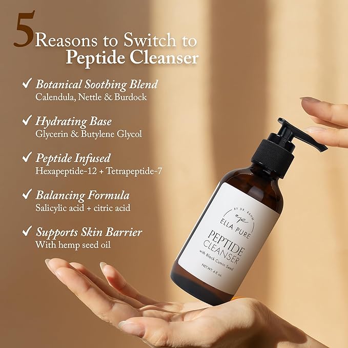Peptide Facial Cleanser with Hemp Seed Oil & Natural Extracts - Gentle Face Wash with Soothing Botanicals & Hydrating Ingredients - pH Balanced Face Cleanser for All Skin Types