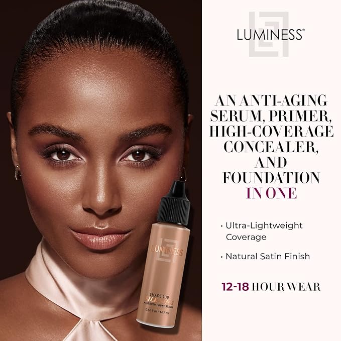 Luminess Air Silk 4-In-1 Airbrush Foundation- Foundation, Shade 130 (.5 Fl Oz) - Sheer to Medium Coverage - Anti-Aging Formula Hydrates and Moisturizes - Professional Makeup Kit for Cordless Air Brush