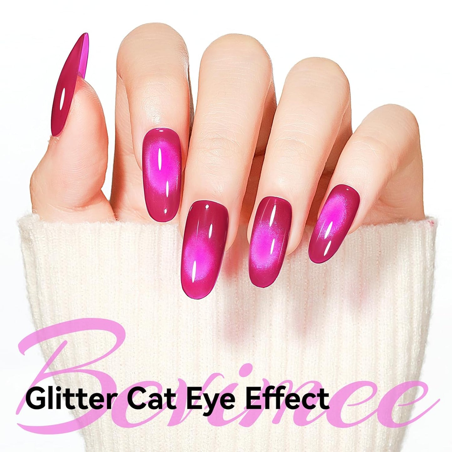 Cat Eye Gel Nail Polish, Jelly Hot Pink Manetic Nail Polish Glitter Holographic with Magnet, Glass Reflective Translucent UV Gel Manicure Salon DIY At Home