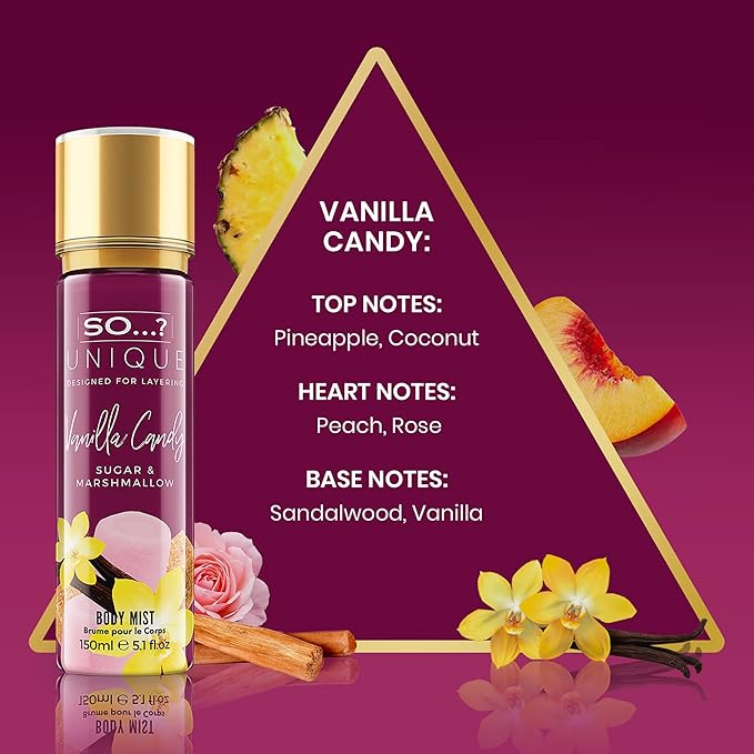 So...? Unique Body Mist - Vanilla Candy for Women - 5.1 oz Body Mist - Pack of 3