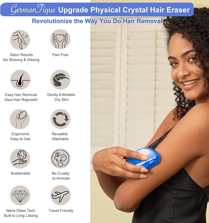 Crystal Hair Eraser,Natural Crystal Hair Remover,Reusable Painless Nano Glass Hair Removal Device Without Shaver,Gentle Crystal Epilator and Exfoliator for Soft Silky Skin(Royal Blue)
