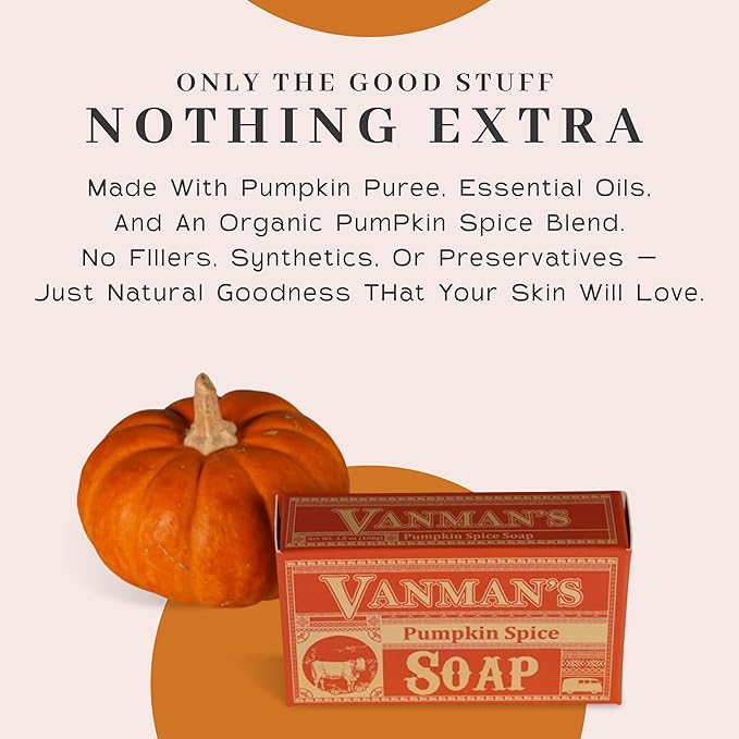 VanMan Tallow & Pumpkin Spice Soap Bar – Grass-Fed Beef Tallow with Organic Pumpkin Puree & Spice Blend – Nourishing Face & Body Soap, 3.8oz - 3 Pack