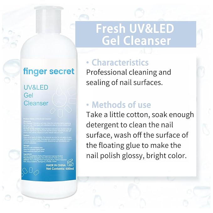 Gel Nail Cleanser,finger secret Gel Cleanser 480ML,UV LED Gel Cleanser,Nail Surface Cleanser,Nail Cleaning Solution for UV Gel Nail Polish Lacquer Nails Care