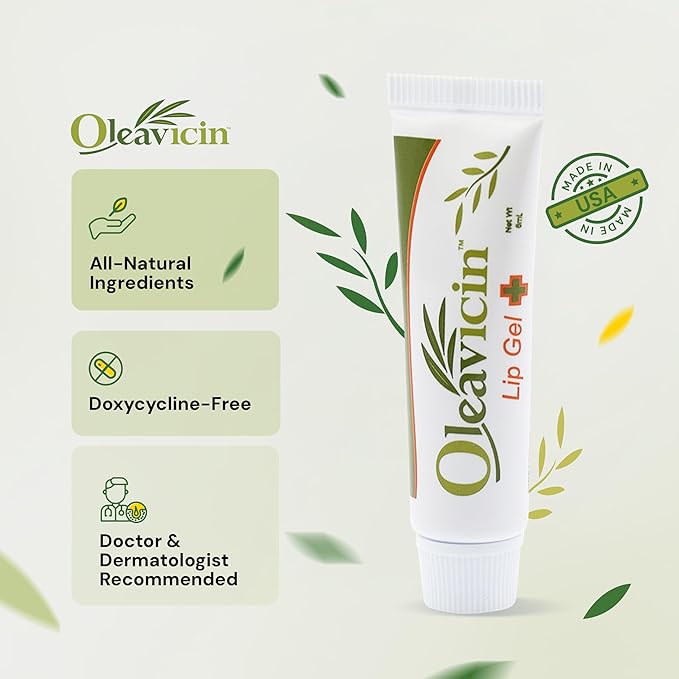 Lip Gel – Natural Cold Sore & Fever Blister Treatment with Organic Olive Leaf – Fast-Acting Relief – 1.3oz (3.8) - 3 Pack