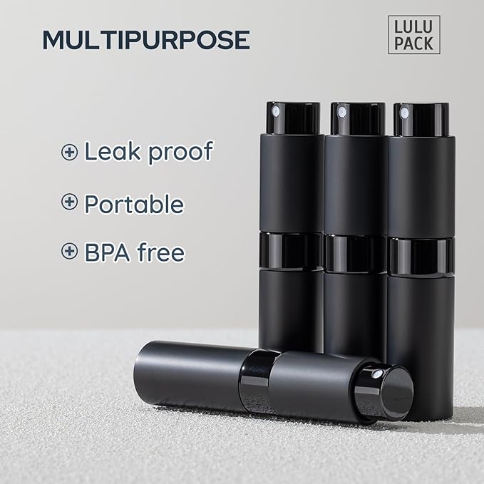 Travel Perfume Bottle Refillable - Cologne Spray Atomizer Mini - Small Travel Size Sprayer Empty for Refill Sample Container - Portable Fragrance Decant Dispenser for Men Women 8ml 4PCS Black