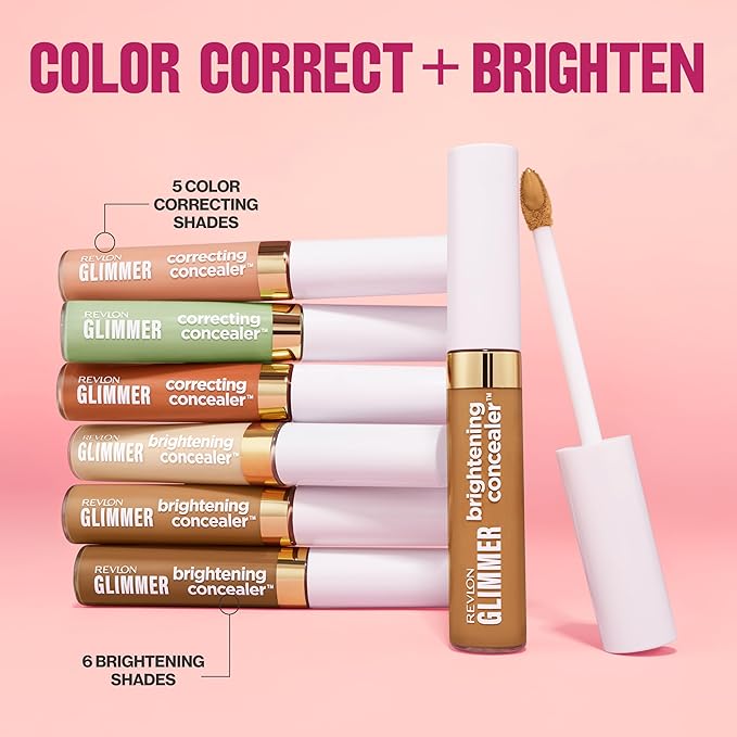 Revlon Glimmer Correcting Concealer, Liquid Under Eye Makeup, Made with Caffeine, Vitamin C, & Stevioside, 100 Green, 0.3 fl oz