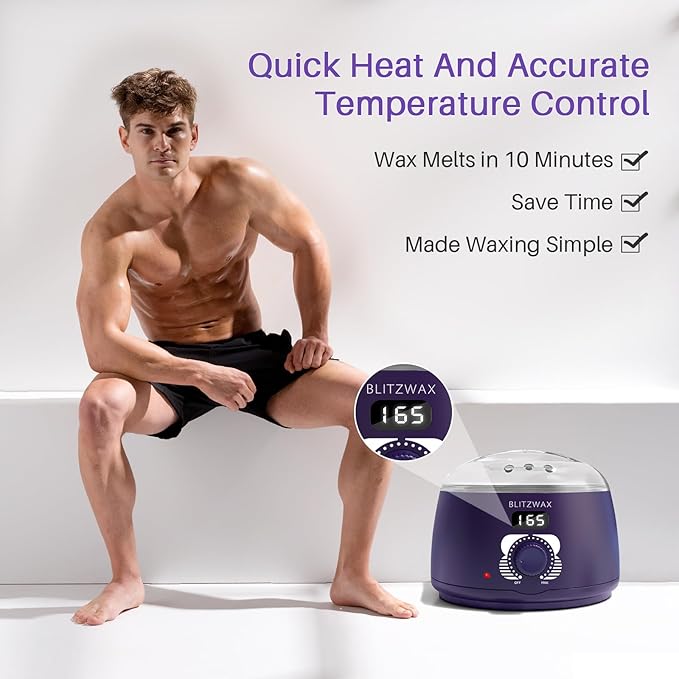 BLITZWAX Single Waxing Pot, Hard Wax Warmer for Face, Legs, Bikini, Brazilian and Body, for 16 oz, At Home Hair Removal Kit, for Men, Beginner Friendly, Quick Heating, Precise Temperature Control