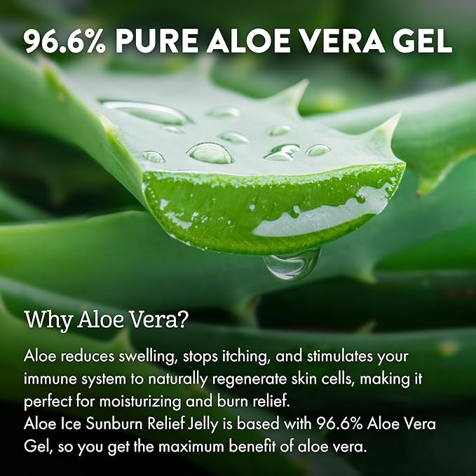 ALOE UP Aloe Ice Sunburn Relief Jelly - Face and Body Organic After Sun Gel - With 96.6% Pure Aloe Vera Gel - Reef Safe - Alcohol- and Fragrance-Free - 4 Oz