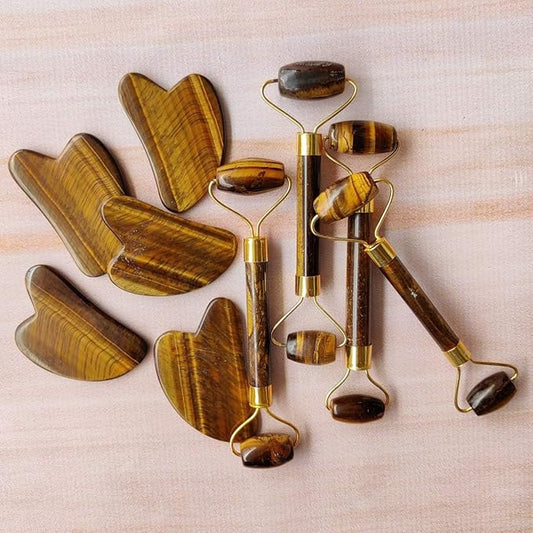 Tiger eye Face Roller and Gua Sha Set - Skin Care Jade Roller and Gua Sha for Women Gifts - Tiger Eye Roller for Face Massage Roller Facial Therepy Lifting Tool Anti Aging Beauty (Tiger Eye)