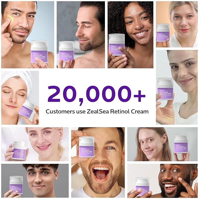 ZealSea Retinol Cream for Face with Collagen - Anti Aging Facial Moisturizer for Women to Tighten and Lift Skin, Firming Night Cream with Vitamin E and Hyaluronic Acid, 1.75 Oz