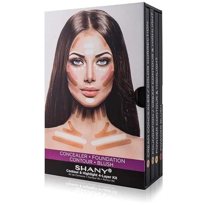SHANY 4-Layer Contour and Highlight Makeup Kit - Set of Concealer Palette, Color Corrector, Makeup Foundation Palette, Contour Highlight, and Blush Palettes Sets