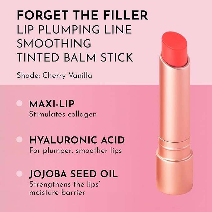 LAWLESS Forget the Filler Lip Plumping Line Smoothing Tinted Balm, Cherry Vanilla, Red, 0.09 Ounce