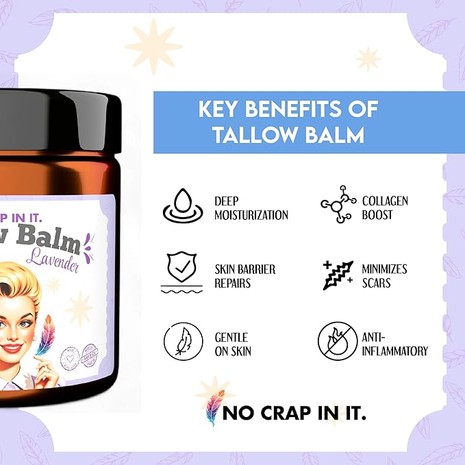 Tallow Balm for Deep Moisturization - Grass-Fed Tallow & Beeswax - 4 Oz, Lavender