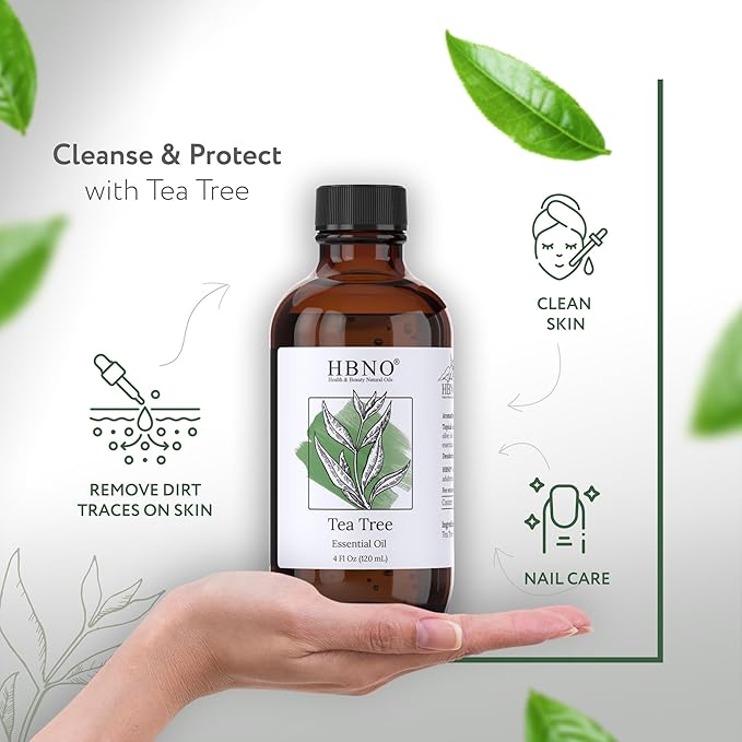 HBNO Tea Tree Oil for Skin 4oz (120 ml) - Bring Refreshing Aroma of Tea Trea Essential Oil - Perfect for Skin Therapy