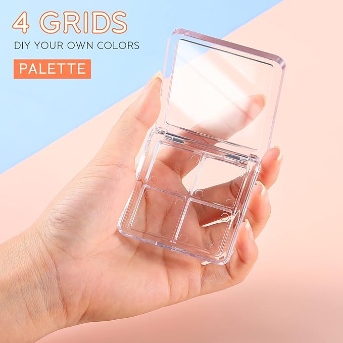 Beaupretty 6 Pieces Empty Eyeshadow Pallet 4 Grids Eye Shadow Lipstick Storage Case Box Clear Makeup DIY Cosmetic Organizer Container