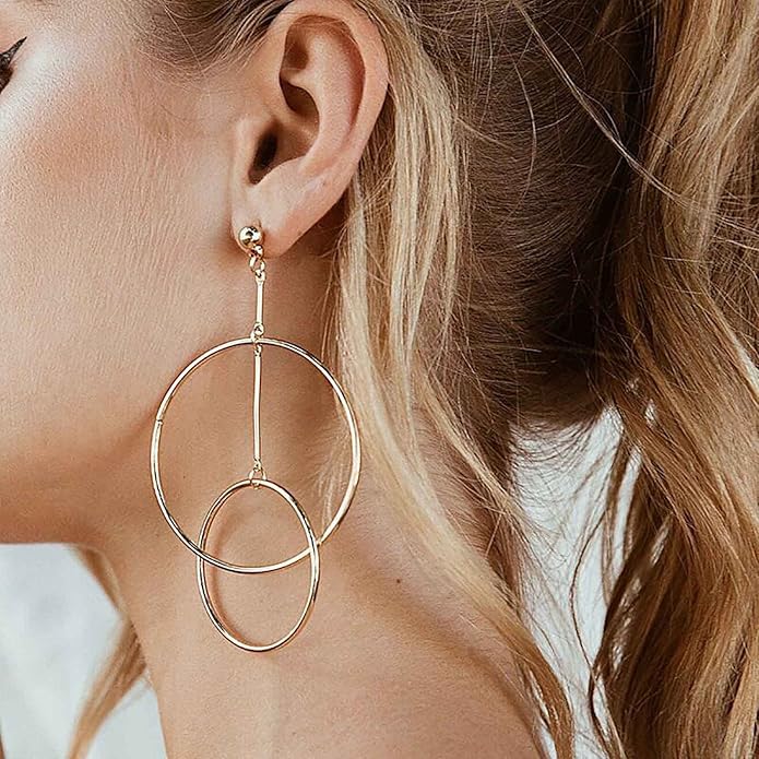 Vintage Hollow Circle Dangle Earrings Exaggerated Circle Drop Earrings Large Circle Hoop Earrings Gold Bar Earrings Jewelry for Women