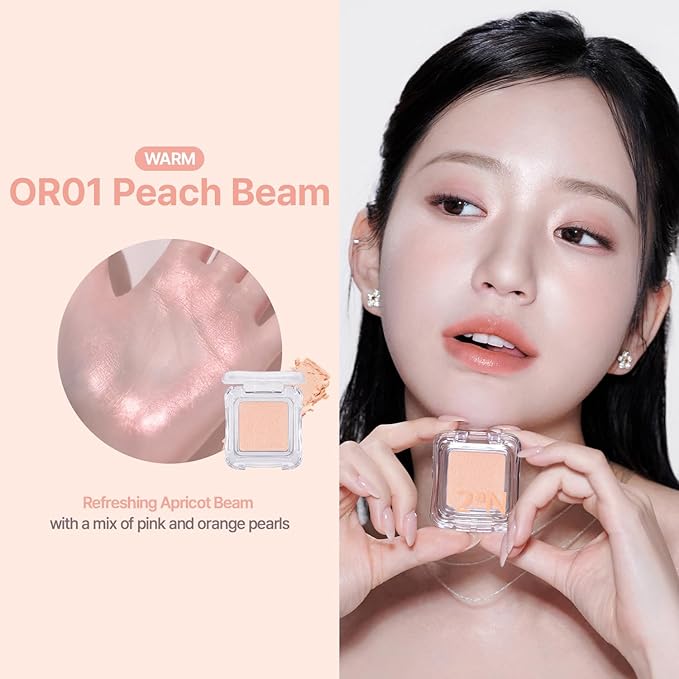 2aN Pure Glash Highlighter OR01 Peach Beam – Glass-Like Sheen Powder Highlighter for a Natural, Radiant Glow | Buildable, Long-Lasting, Lightweight Formula