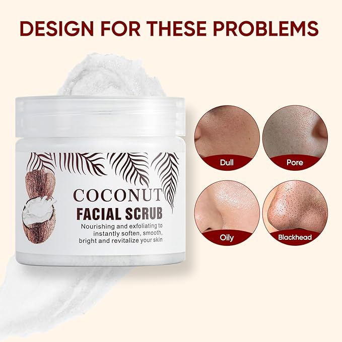 Facial Scrub & Face Exfoliator, Exfoliating Facial Wash with Coconut Facial Scrub Exfoliator - Spa Quality Exfoliating Mask, Deep Cleansing Face Wash Cleanser for Women
