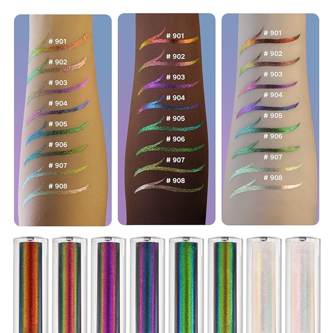 CHARMACY Chameleon Liquid Eyeliner, Liquid Glitter Eyeliner, Highly Pigmented, Metallic Intense MultiColor Shifting waterproof Eyeliner, Ultra-Fine Tip, Longwearing, Smudge-proof (#SET2-902/904/906)
