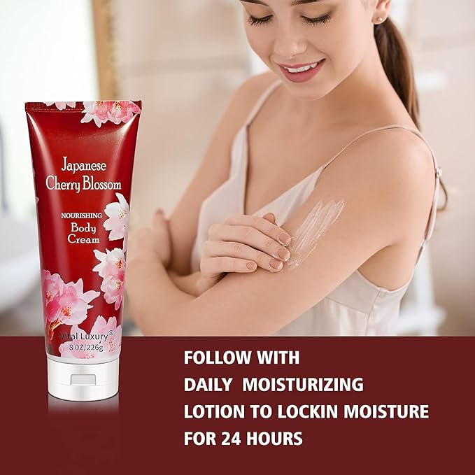 Japanese Cherry Blossom Shower Gel and Body Cream Set - Nourishing and Moisturizing Daily Skincare - 8 fl.oz / 236mL Each, Christmas Gifts for Her and Him (Japanese Cherry Blossom)