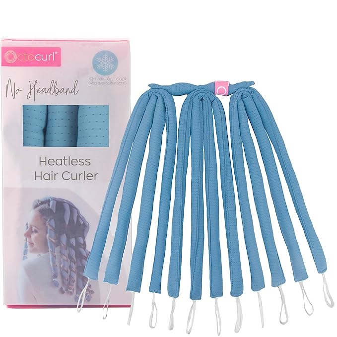 Octocurl Heatless Hair Curler - No Headband Octopus Curler - Overnight Curls for Medium Length Hair (QMax - Blue)