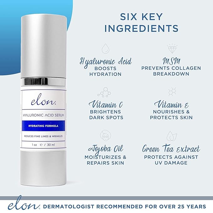 Elon Face Skin Care Set – Skin Care Kit w/ Antioxidant C Moisturizer for Face, Skin Anew Hydrolyzed Collagen Capsules, & Hyaluronic Acid Serum for Face – Skin Care Products for All Skin Types