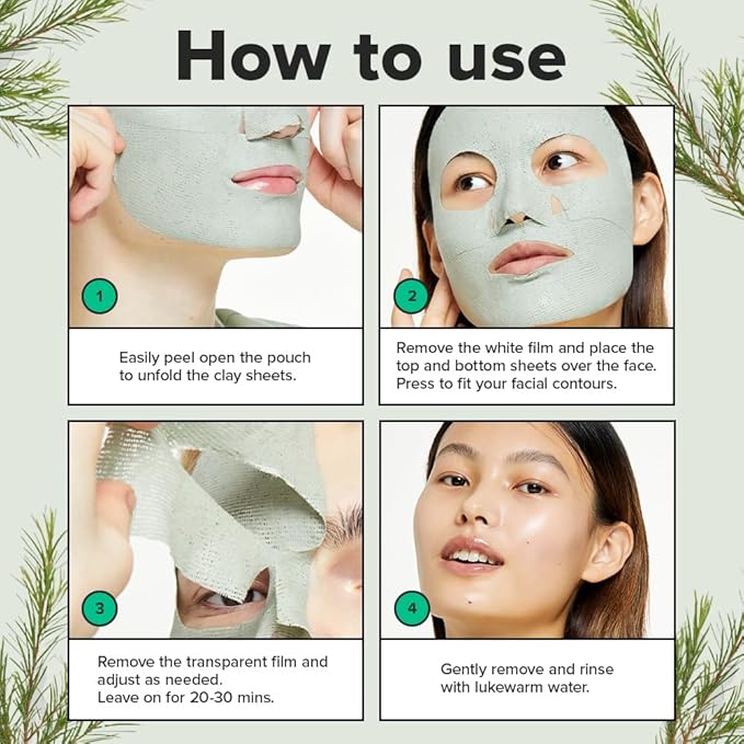 I DEW CARE Tea Tree Sheet Face Mask - Korean Skincare for Clearing and Calming Skin | Face Masks with 3-Clay Complex & Centella Asiatica, Hydrating Facial masks skincare, Sheet Mask for Women, 4EA