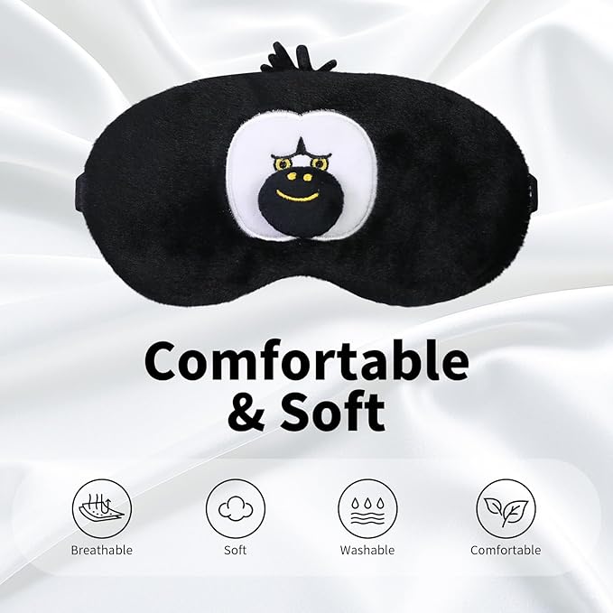 PERFECTSIGHT Sleep Eye Masks, Cute Plush Sleep Eye Cover Lightweight Adjustable Eyeshade Faux Fur Mask Cover for Women Men Sleep Travel Nap, Orang