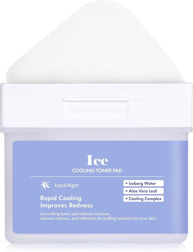 DERMAL Ice Cooling Toner Pad - Korean Soothing & Hydrating Toner Pads with Aloe Vera - After Suncare, Sunburn Relief, Redness Relief - Vegan Square, High Capacity, 120 Pads