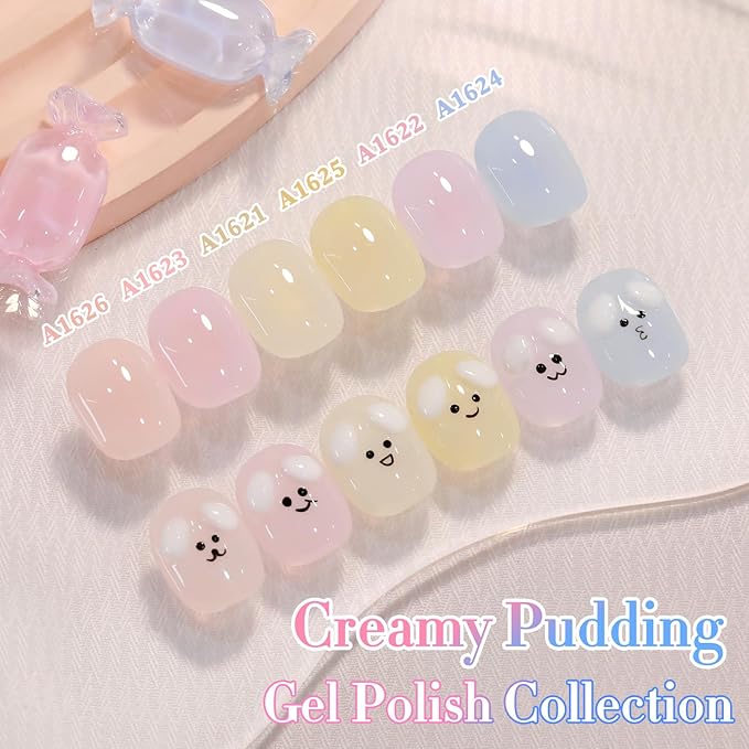 Double Rhythm 6 Pcs 15 ML Gel Polish Set Same Color Same Bottle Soak Off Gel Polish Kit Nail Art Manicure Salon DIY at Home for Women (Jelly Blue Purple Nude Pink-T6-40)