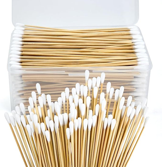 500/1000 Count 6'' Long Round/Pointed Cotton Swabs Durable Stem, Lint- Free Gun Cleaning Swabs Pure Cotton Tips for Gun Maintenance, Makeup, Pet Care, Equipment (Detailed Work)