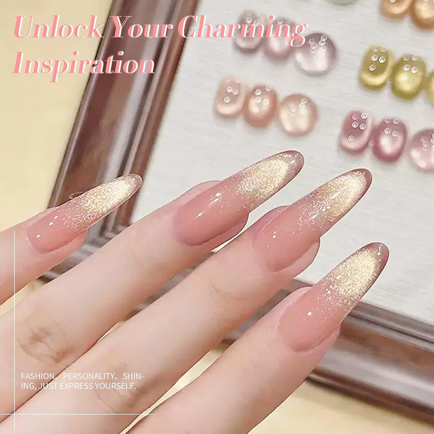 BORN PRETTY Pink Cat Magnetic Eye Gel Nail Polish Holographic Glitter Gel Polish Glass Magnetic Gel Nail Polish 15ML