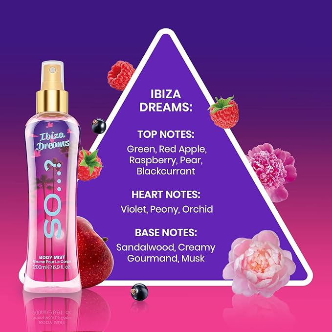 Ibiza Dreams Body Mist by So...? - Long-Lasting Perfume with Fruity, Floral Notes - Body Spray - Ideal Gifts for Women - 6.9 oz