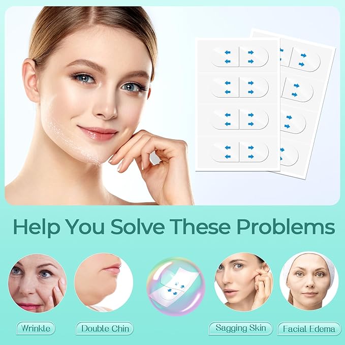 Face Lift Tape Invisible, 100 PCS Face Neck Tape Lifting Invisible Under Makeup, Instant Neck Tape for Loose Sagging Skin, V-Shaped Facelift Strips for Double Chin, Brows, Eyes, Jowls, Wrinkles