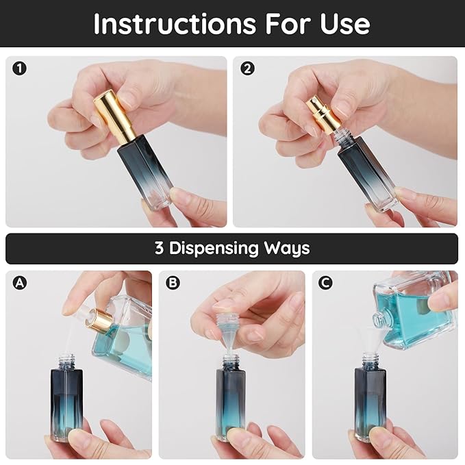 Segbeauty Travel Perfume Atomizer Refillable, 5 Packs 10ML Glass Spray Bottle for Perfume,Mini Portable Bottles Empty Fine Mist Sprayer Fragrance Cosmetic Container Kit Essentials, Gradient Blue-gold