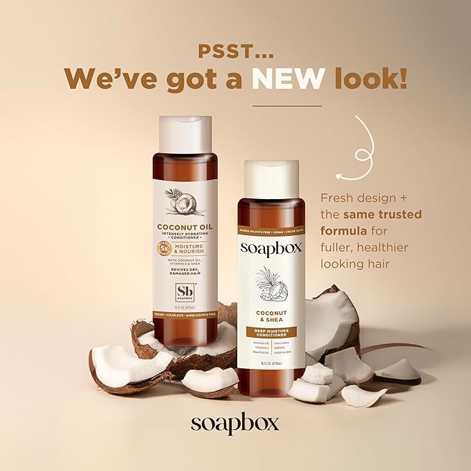 Soapbox Coconut Oil Conditioner, Sulfate & Paraben Free, Silicone Free, Color Safe, and Vegan Hair Conditioner (33.8 Ounces)