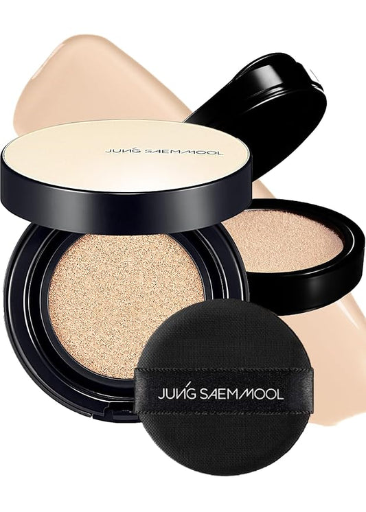 JUNG SAEM MOOL Essential Skin Nuder Longwear Cushion 0.98 Fl Oz (Fair Light), Refill Included, 24H Lasting Cushion Foundation with High Coverage, Semi-Matte Natural Finish, Korean Foundation Makeup