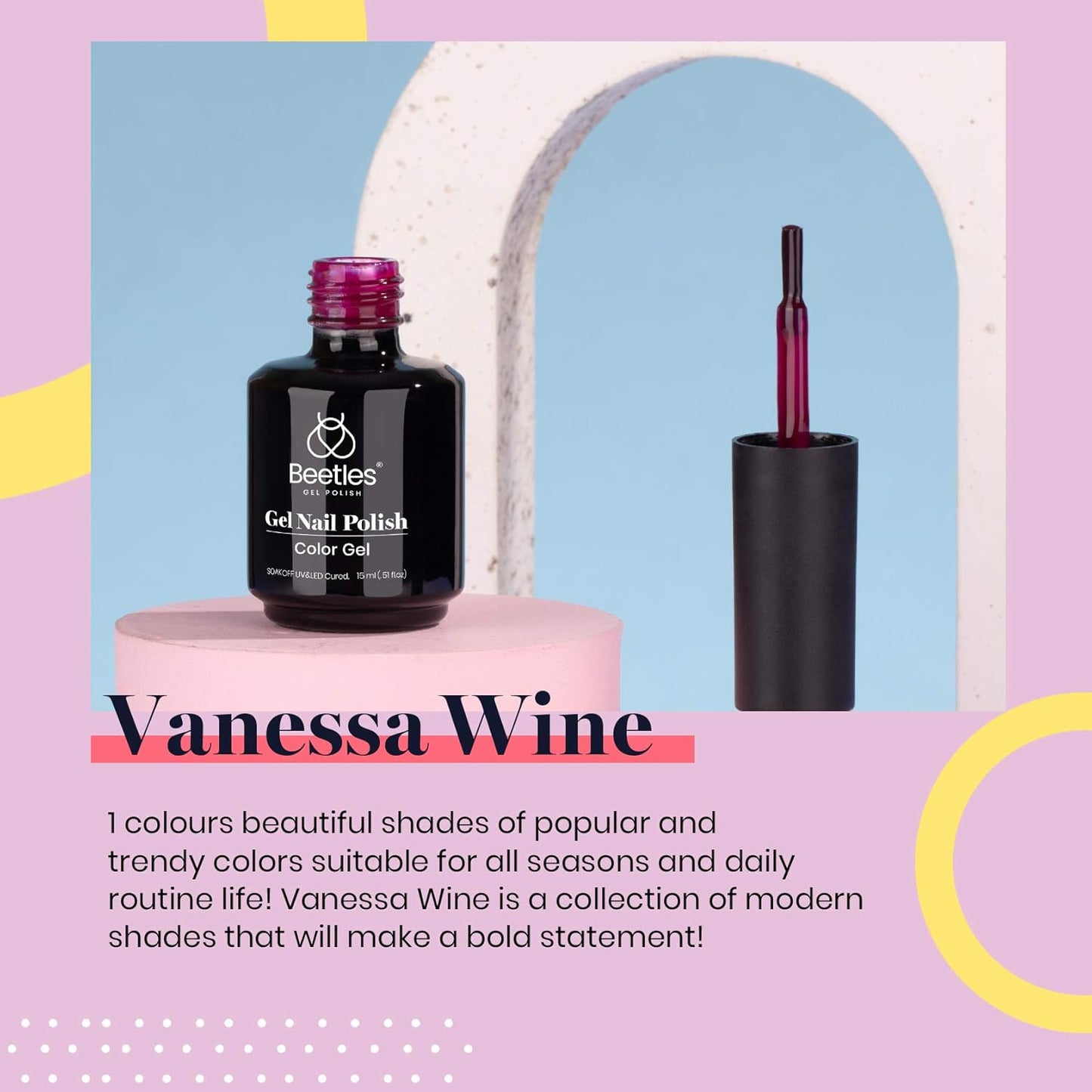 Beetles Wine Red Gel Nail Polish, Burgundy Red Plum Fall Gel Polish Soak Off Uv LED Lamp Nail Art Manicure Salon DIY Design at Home Gifts for Women 0.51 Fl Oz