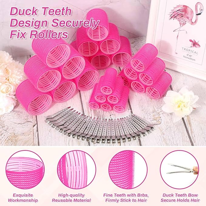 Rollers Hair Curlers 49 Pcs Set with 24Pcs Self Grip Hair Rollers 4 Sizes and 24 Pcs Hair Clips for Blowout Look Long Medium Short Thick Hair Volume